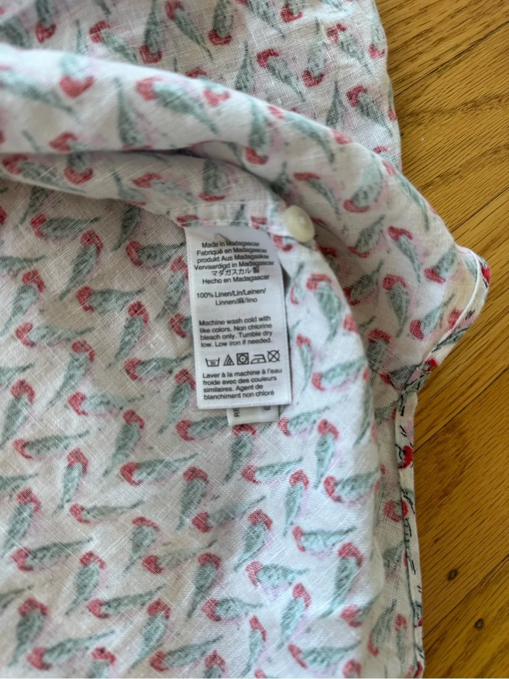 J Crew 100% Linen Baby Birds AOP Button Shirt Men’s Large